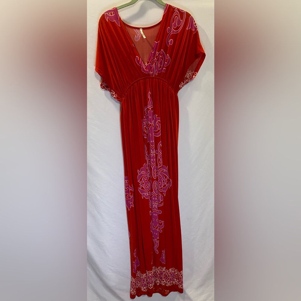 Red & Pink Maxi Swim Cover Semi Sheer Medium